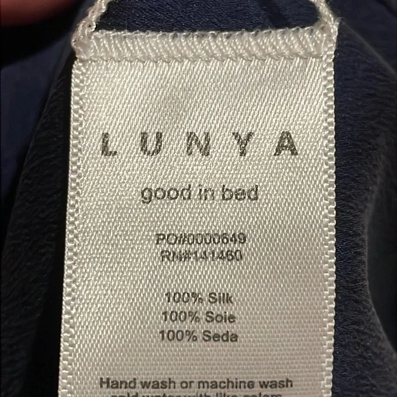 Lunya Washable Silk Racer Maxi Dress Navy Blue Deep V-Back Slit Minimalist L/XL - Picture 15 of 15